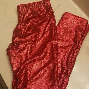 Red sequined pants